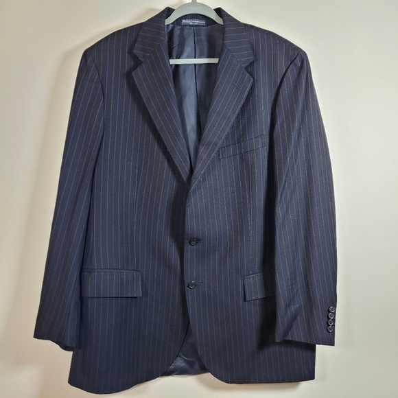 Polo Ralph Lauren Pinstripe Men's Blazer Wool Size 46L Made In Italy